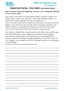 Worksheets for kids - handwriting-practise-peter-rabbit-subordinate-clauses